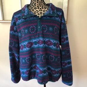 Vintage LL Bean Fleece Pullover Print Purple Green